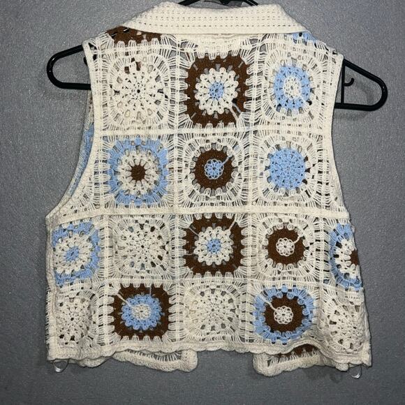 Rebellion Vest Womens Small Knit Boho Collard Crochet Layering Granny - Picture 2 of 4